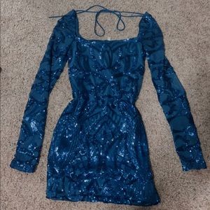 Lucy in the Sky Giulia Sparkling Square Neck Dress in Royal Blue Sequins